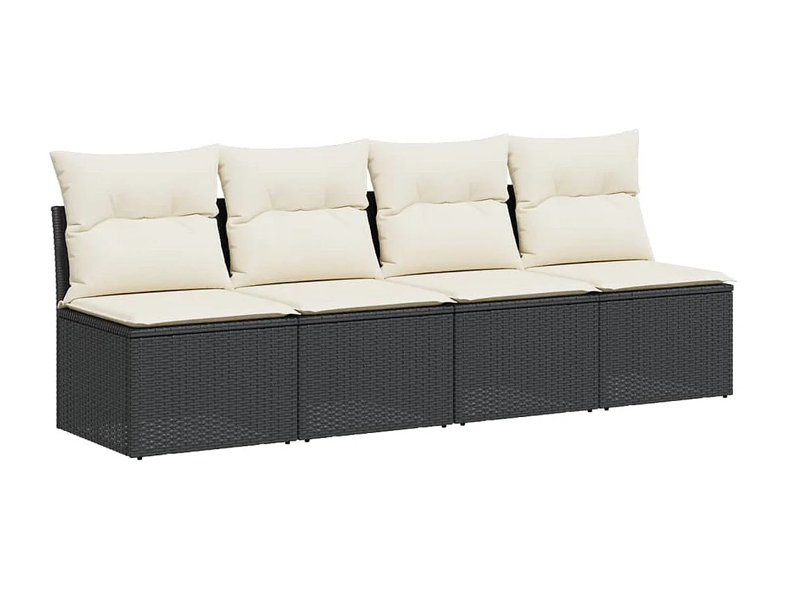 Canapé de jardin avec coussins 4 places noir résine tressée REO59840