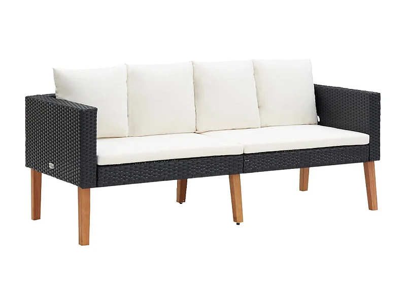 Canapé de jardin à 2 places avec coussins Résine tressée Noir REO16439