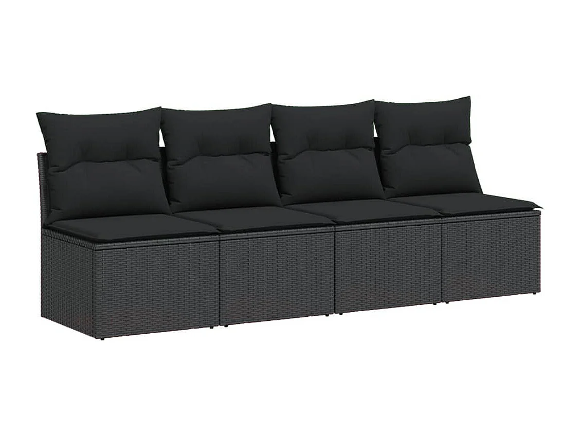 Canapé de jardin avec coussins 4 places noir résine tressée REO24395