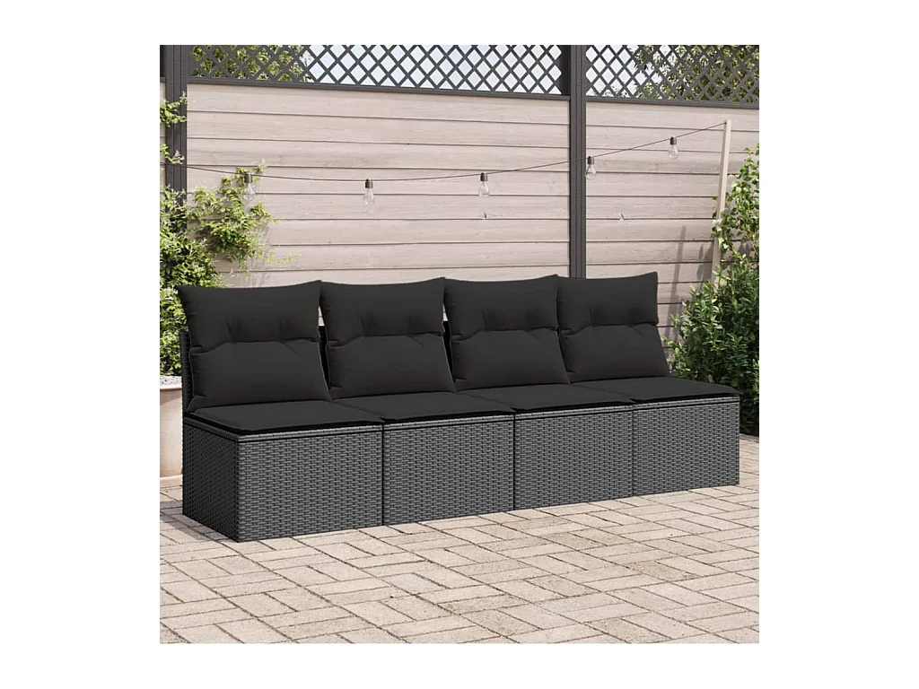 Canapé de jardin avec coussins 4 places noir résine tressée REO24395