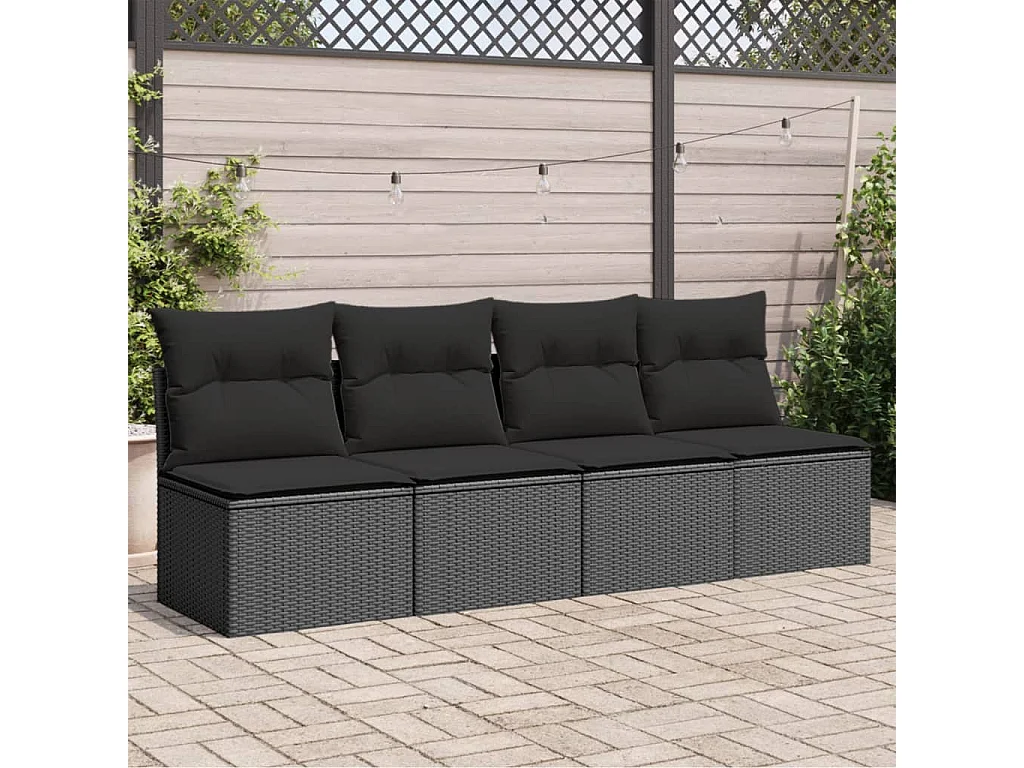 Canapé de jardin avec coussins 4 places noir résine tressée REO24395