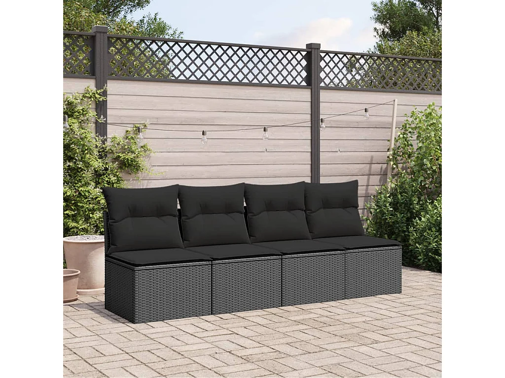 Canapé de jardin avec coussins 4 places noir résine tressée REO24395