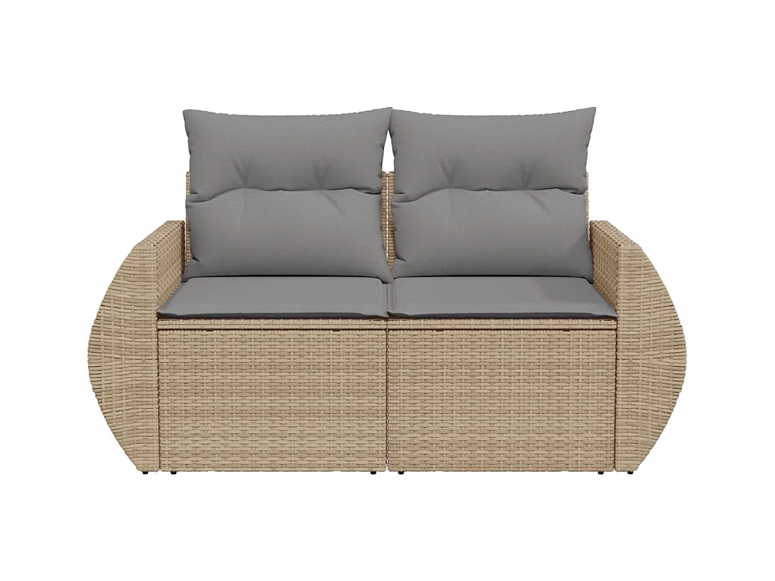 Canapé de jardin avec coussins 2 places beige résine tressée REO64806