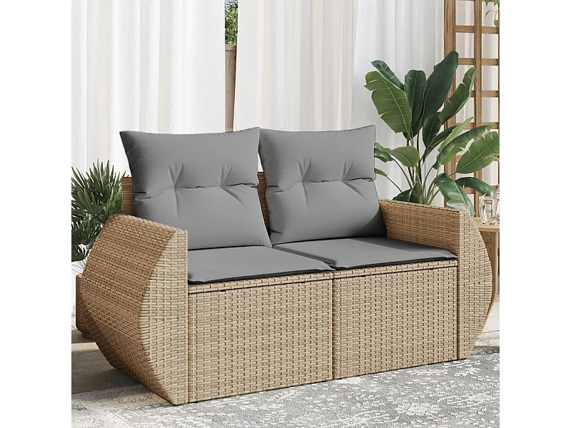 Canapé de jardin avec coussins 2 places beige résine tressée REO64806