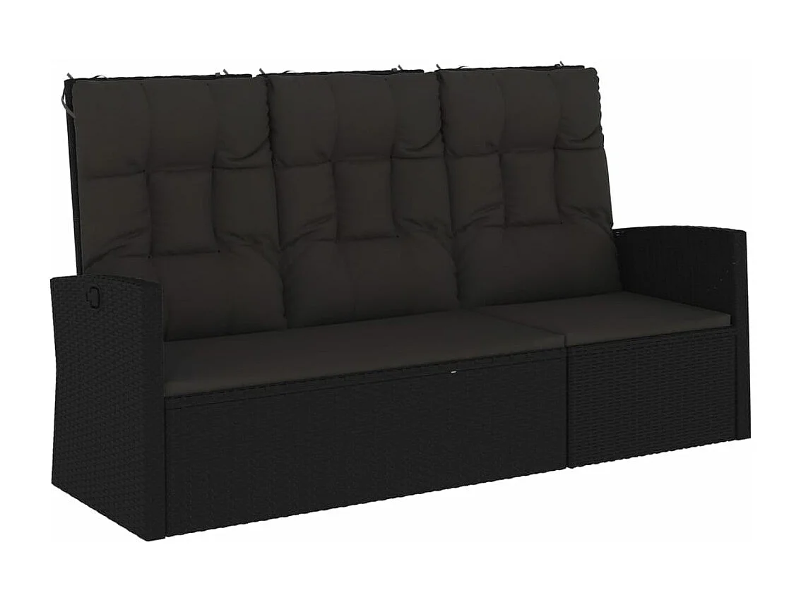 Banco jardín reclinable y cojines ratán sintético negro 173 cm ES59255