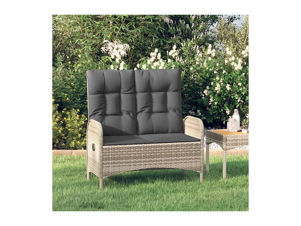 Banc de jardin inclinable avec coussins 107 cm Poly rotin Gris REO71832