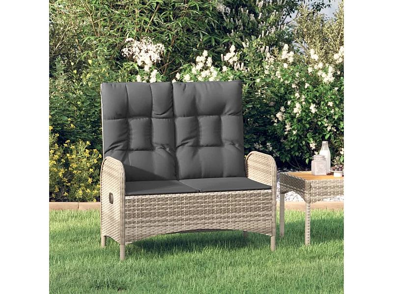 Banc de jardin inclinable avec coussins 107 cm Poly rotin Gris REO71832