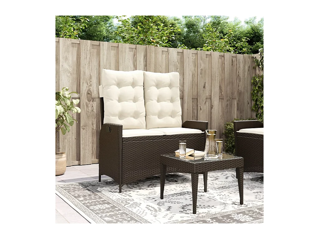 Banc inclinable de jardin avec coussins marron résine tressée REO26619