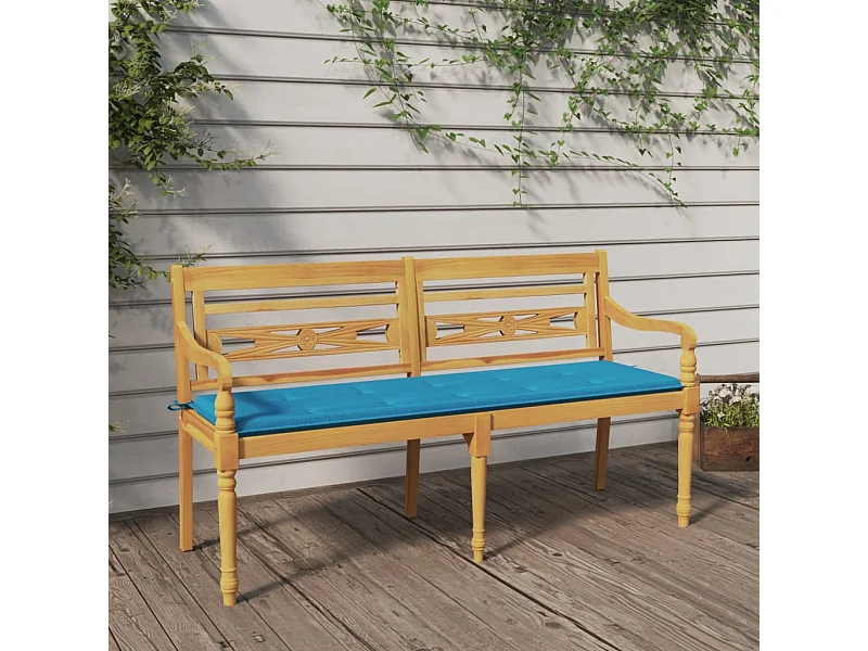 Banc Batavia avec coussin bleu 150 cm Bois de teck massif REO77692