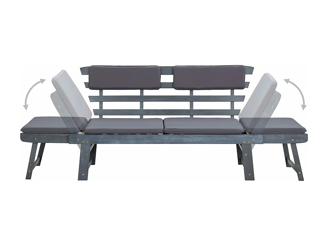 Banc de jardin avec coussins 2-en-1 190 cm Gris Bois d'acacia REO64470