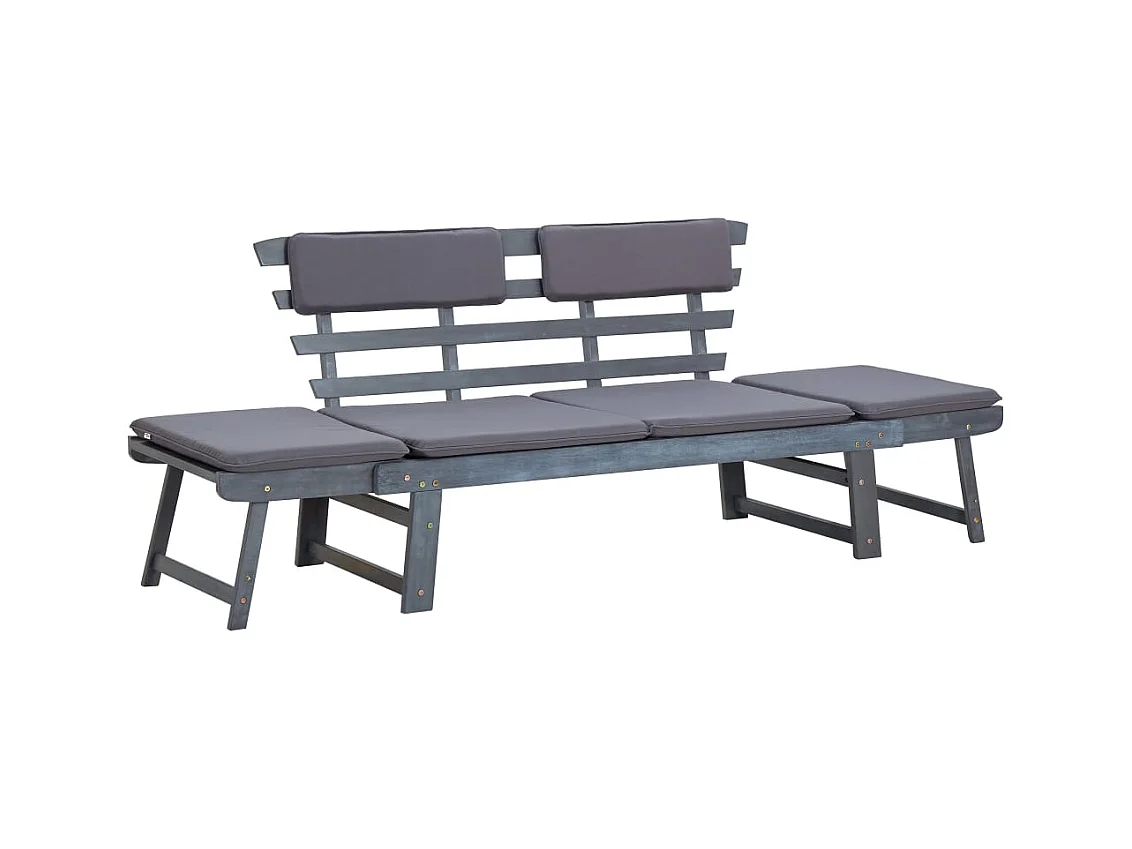 Banc de jardin avec coussins 2-en-1 190 cm Gris Bois d'acacia REO64470