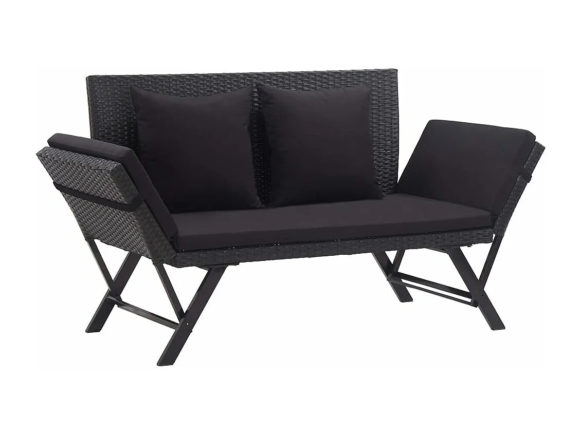 Banc de jardin avec coussins 176 cm Noir Résine tressée REO28618