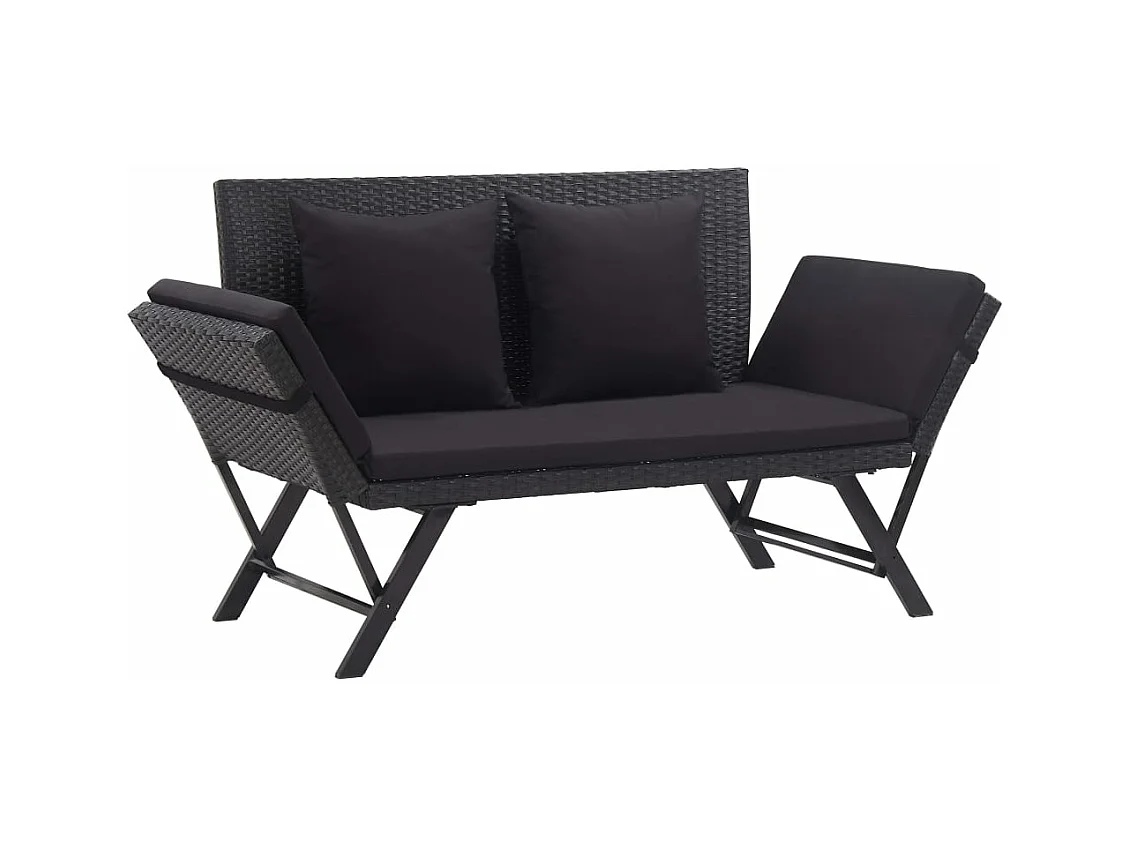 Banc de jardin avec coussins 176 cm Noir Résine tressée REO28618