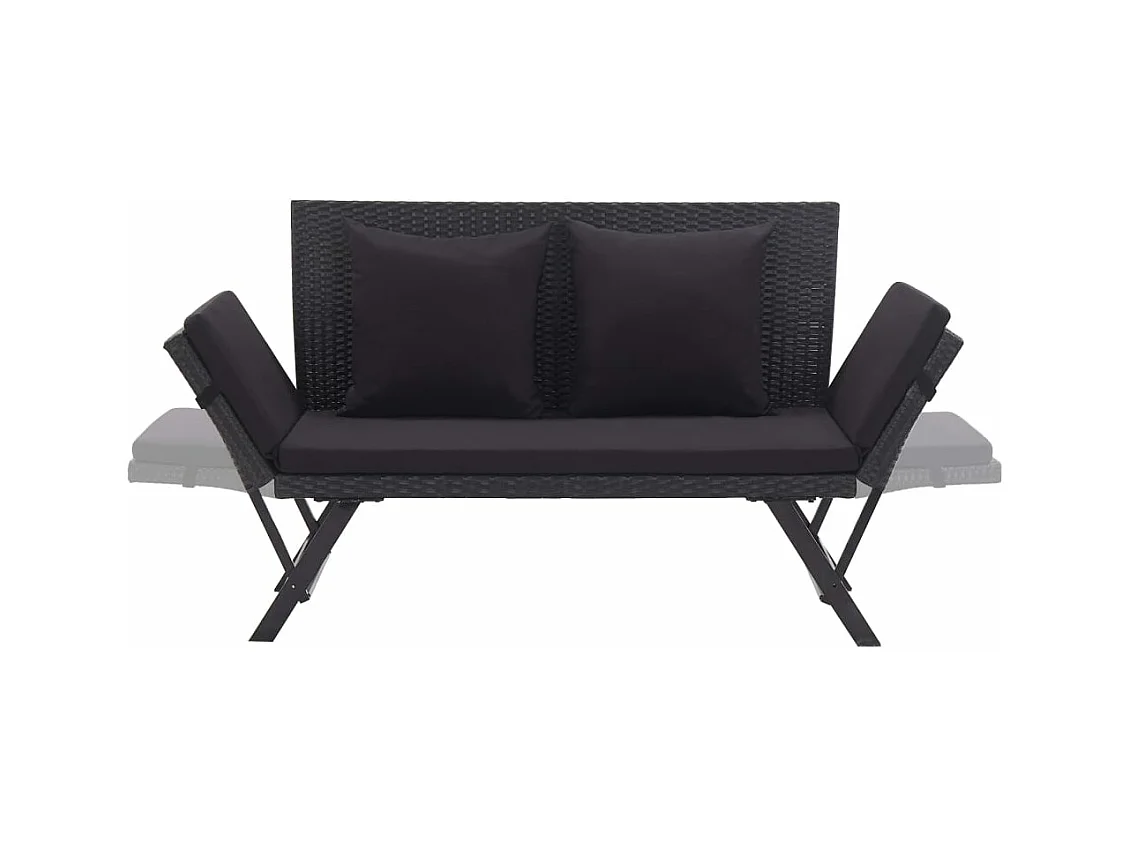 Banc de jardin avec coussins 176 cm Noir Résine tressée REO28618