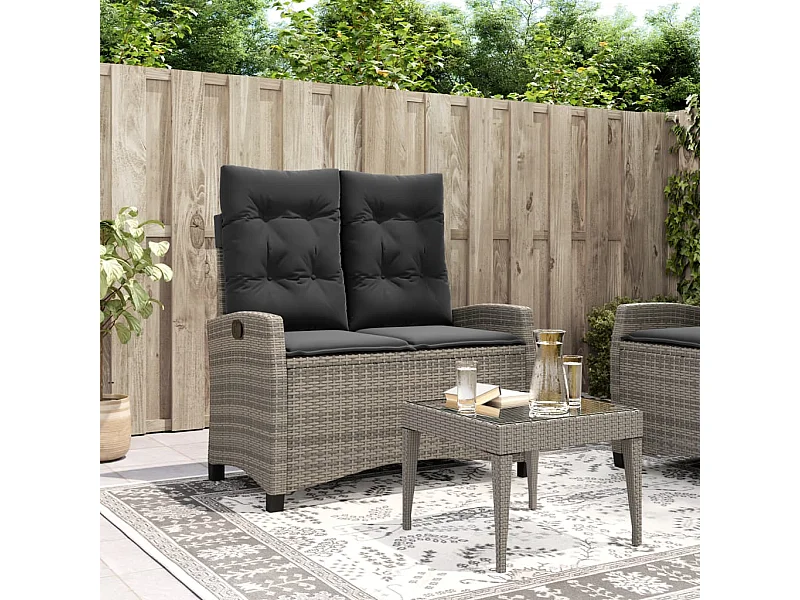 Sillón reclinable de jardín con cojines ratán sintético gris ES81775