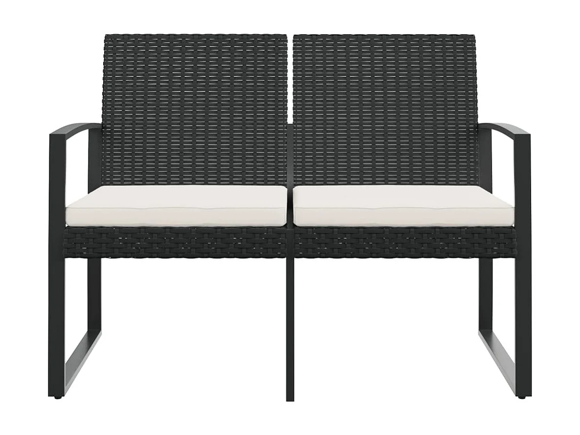 Banco de jardim de 2 lugares com almofadões vime PP preto PT979748
