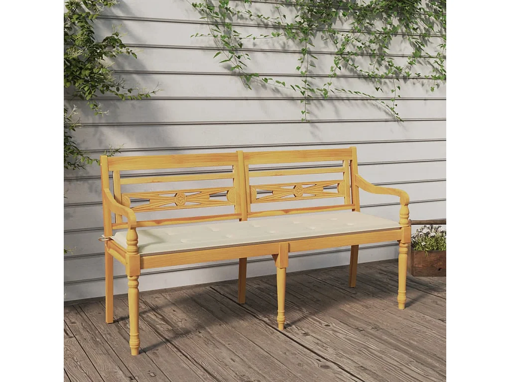 Banc Batavia avec coussin crème 150 cm Bois de teck massif REO13853