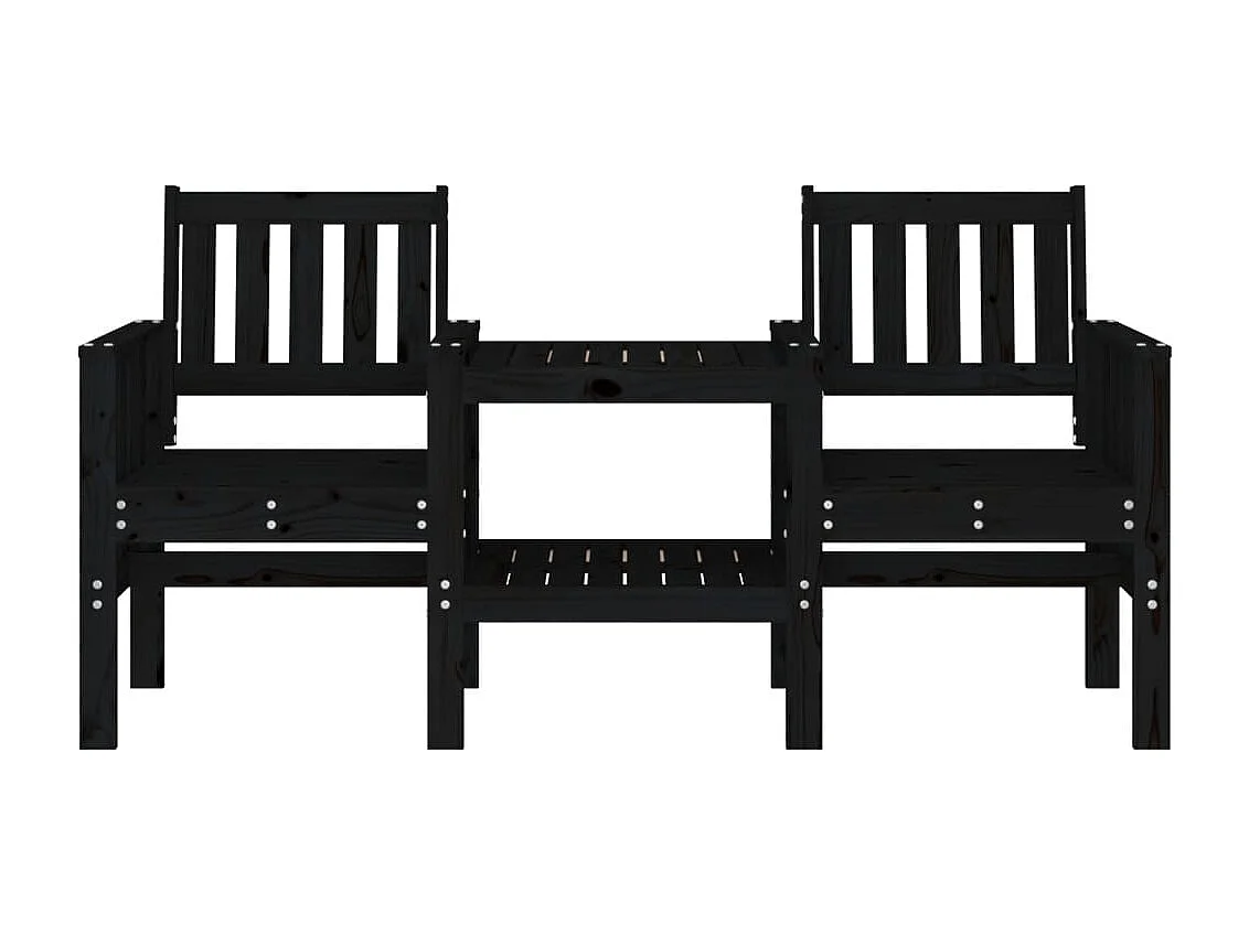 Banc de jardin avec table 2 places noir bois massif de pin REO23402