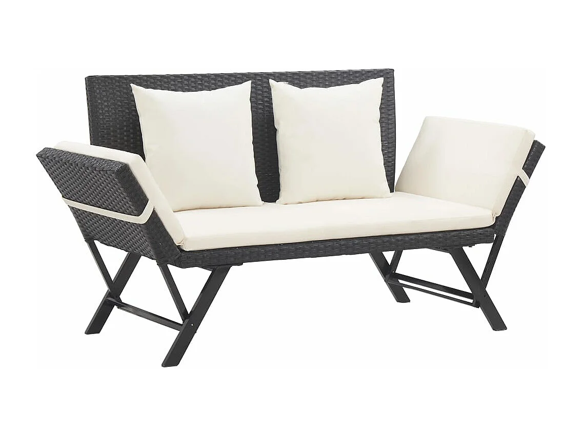 Banc de jardin avec coussins 176 cm Noir Résine tressée REO81557