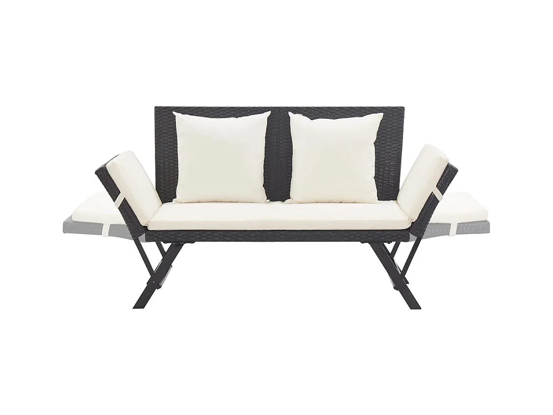 Banc de jardin avec coussins 176 cm Noir Résine tressée REO81557