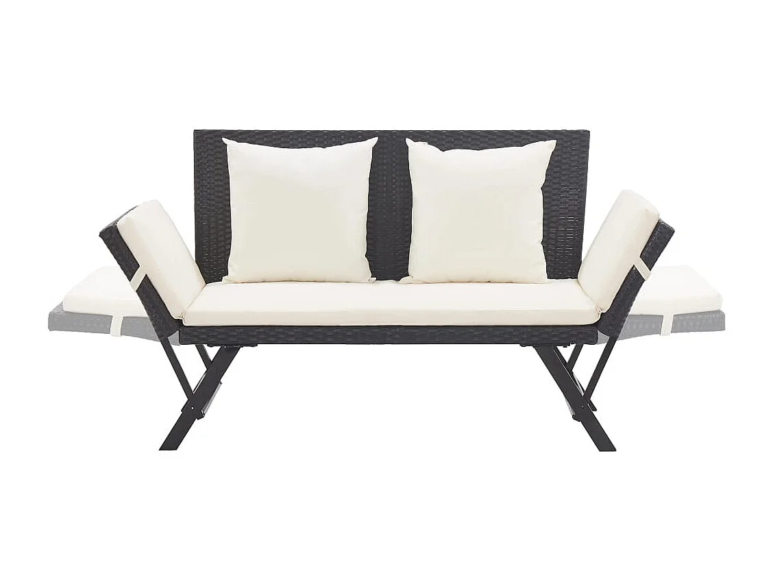 Banco de jardín con cojines ratán sintético negro 176 cm ES40212