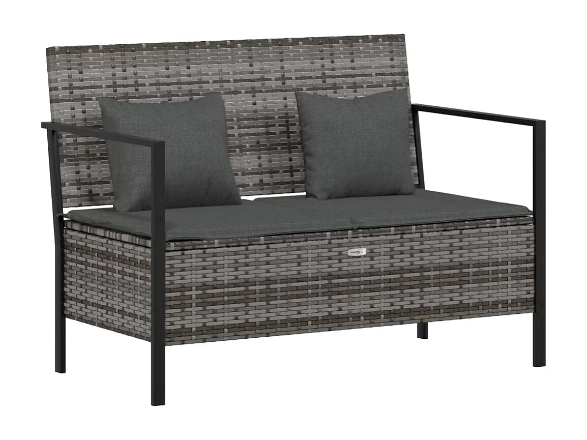 Banc de Jardin à 2 Places avec Coussins Gris Résine Tressée REO44758