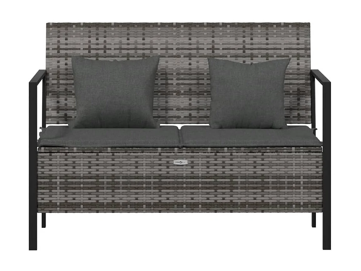 Banc de Jardin à 2 Places avec Coussins Gris Résine Tressée REO44758