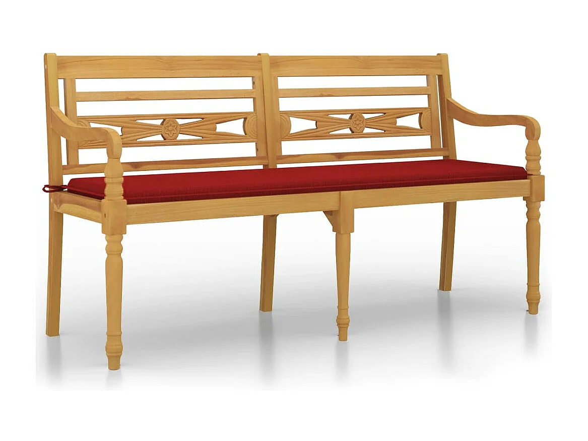 Banc Batavia avec coussin rouge 150 cm Bois de teck massif REO28513