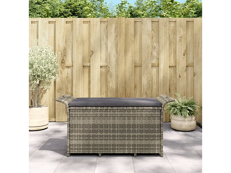 Banco de jardim com almofadão 116x46x57 cm vime PE cinzento PT587229