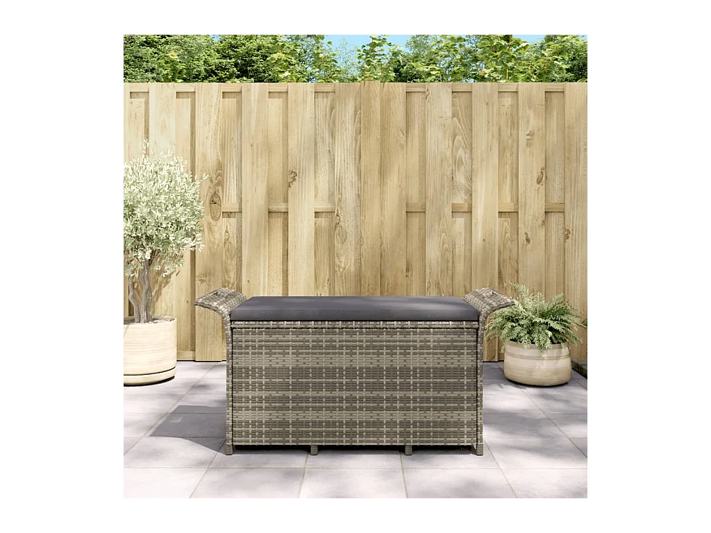 Banc de jardin avec coussin gris 116x46x57 cm résine tressée REO78913