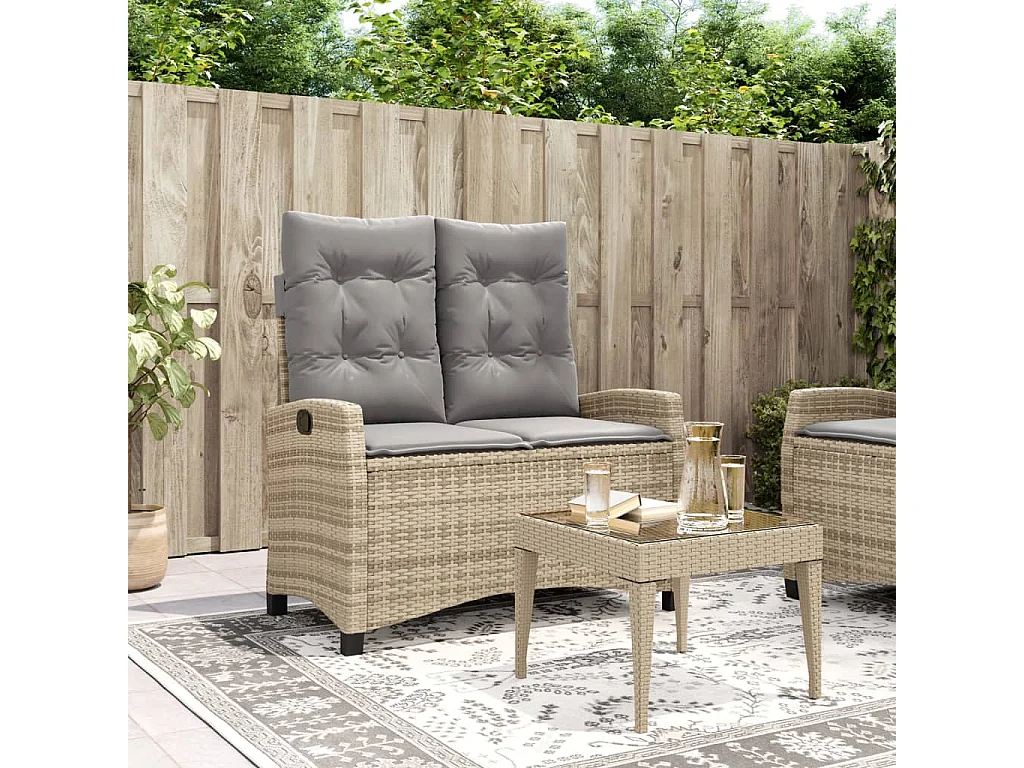 Banc inclinable de jardin avec coussins beige résine tressée REO91421