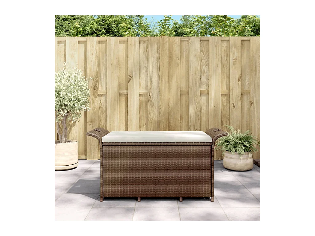 Banc de jardin avec coussin marron 116x46x57 cm résine tressée REO66078
