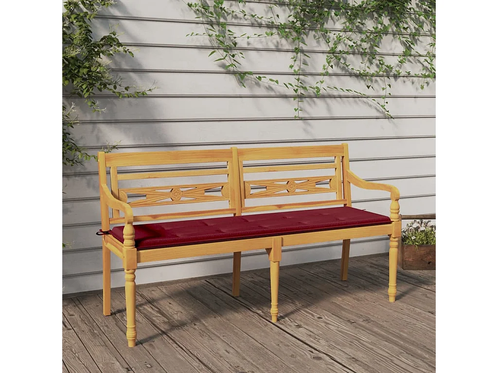 Banc Batavia avec coussin rouge bordeaux 150cm Bois teck massif REO13219