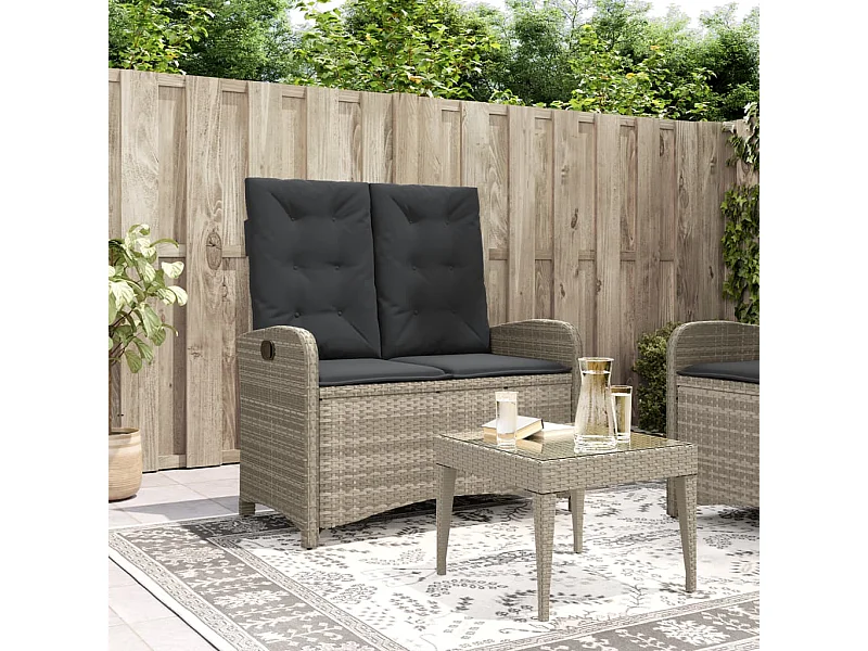 Banc inclinable de jardin et coussins gris clair résine tressée REO88962