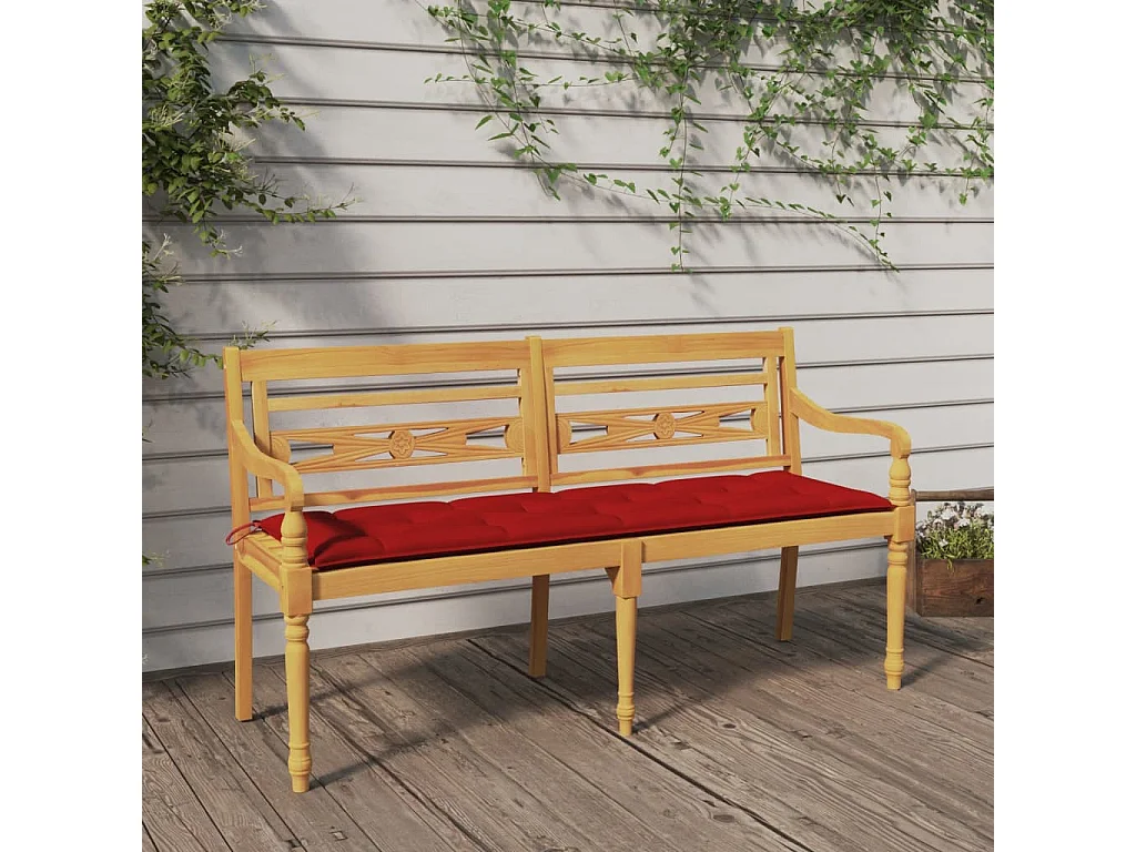 Banc Batavia avec coussin rouge 150 cm Bois de teck massif REO52084