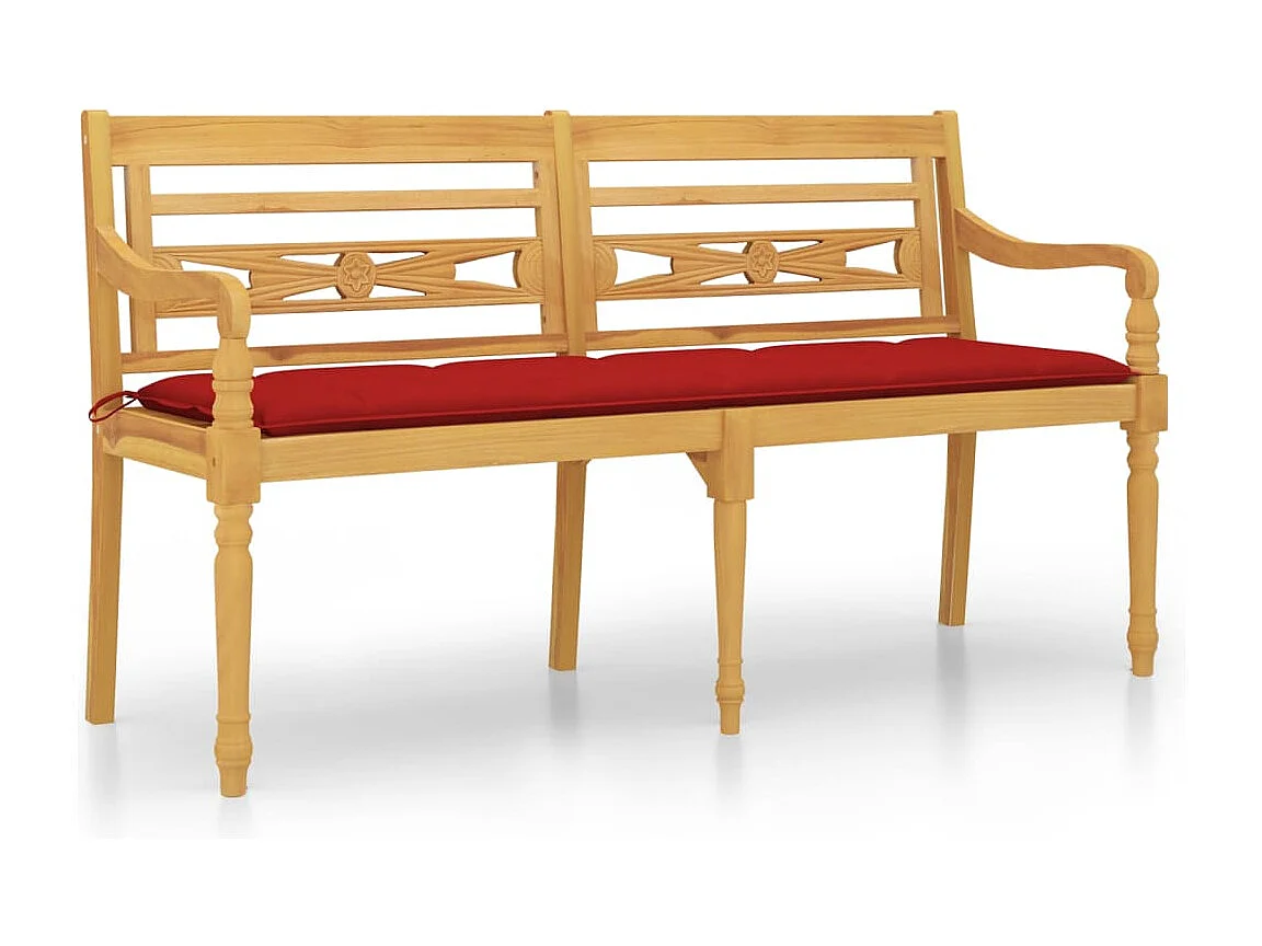 Banc Batavia avec coussin rouge 150 cm Bois de teck massif REO52084