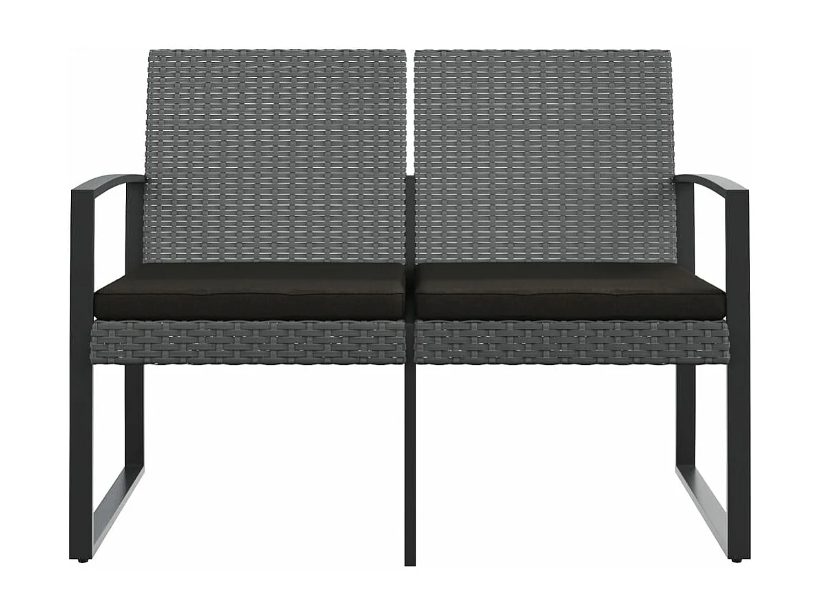 Banc de jardin à 2 places et coussins gris foncé PP rotin REO81743
