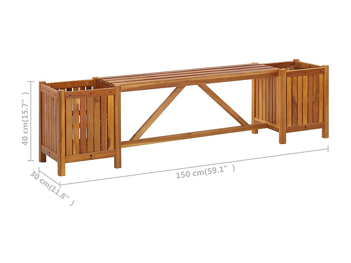 Banc de jardin avec 2 jardinières 150x30x40 cm Bois d'acacia REO84075