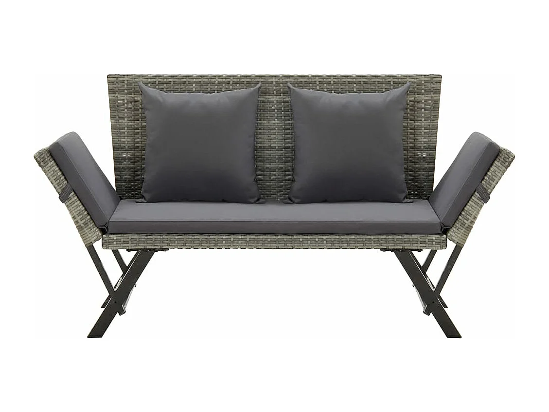 Banc de jardin avec coussins 176 cm Gris Résine tressée REO39713