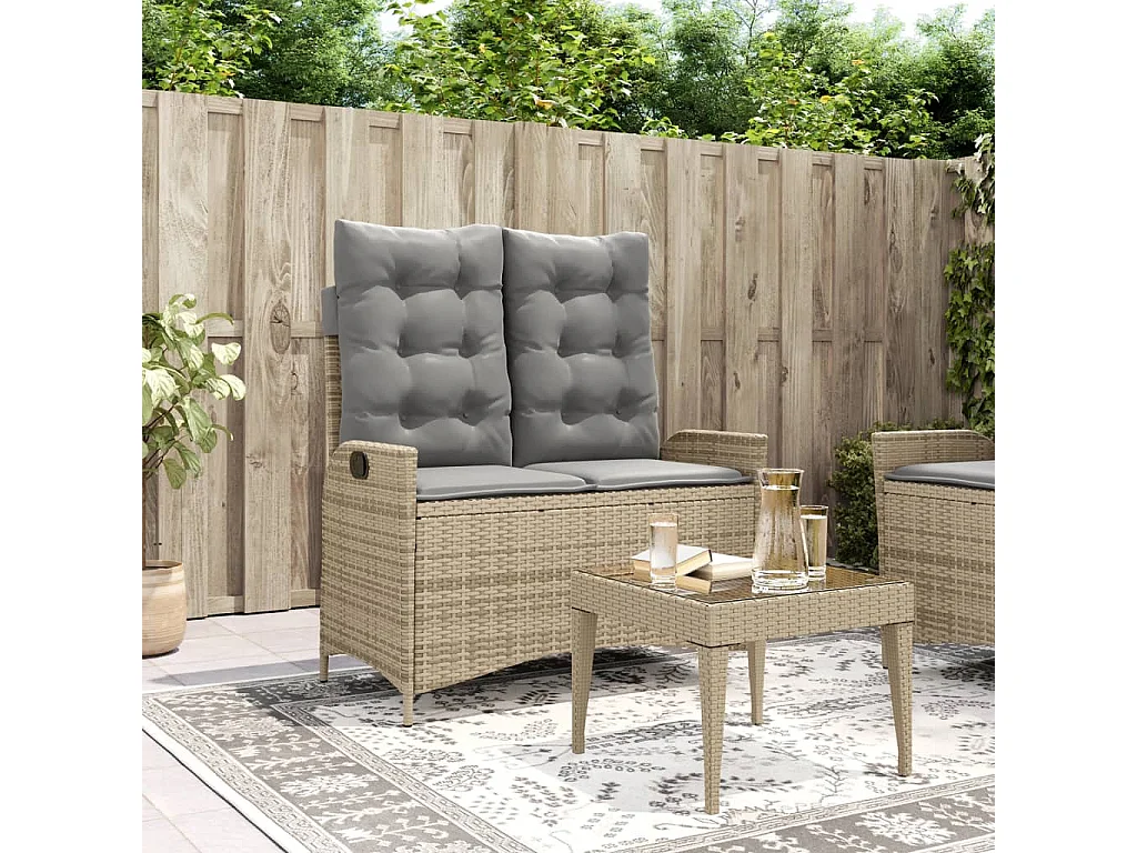 Banc inclinable de jardin avec coussins beige résine tressée REO42812