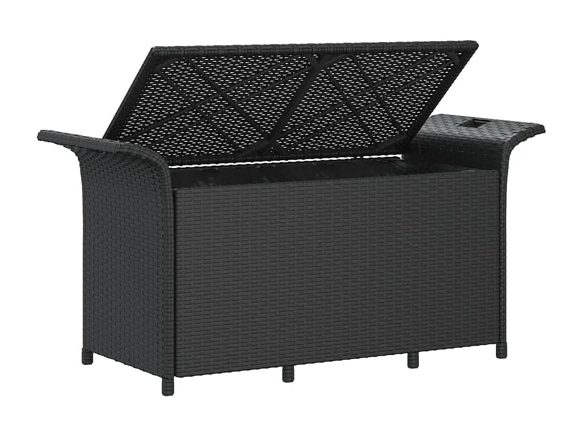 Banco de jardín con cojín ratán sintético negro 116x46x57 cm ES87130