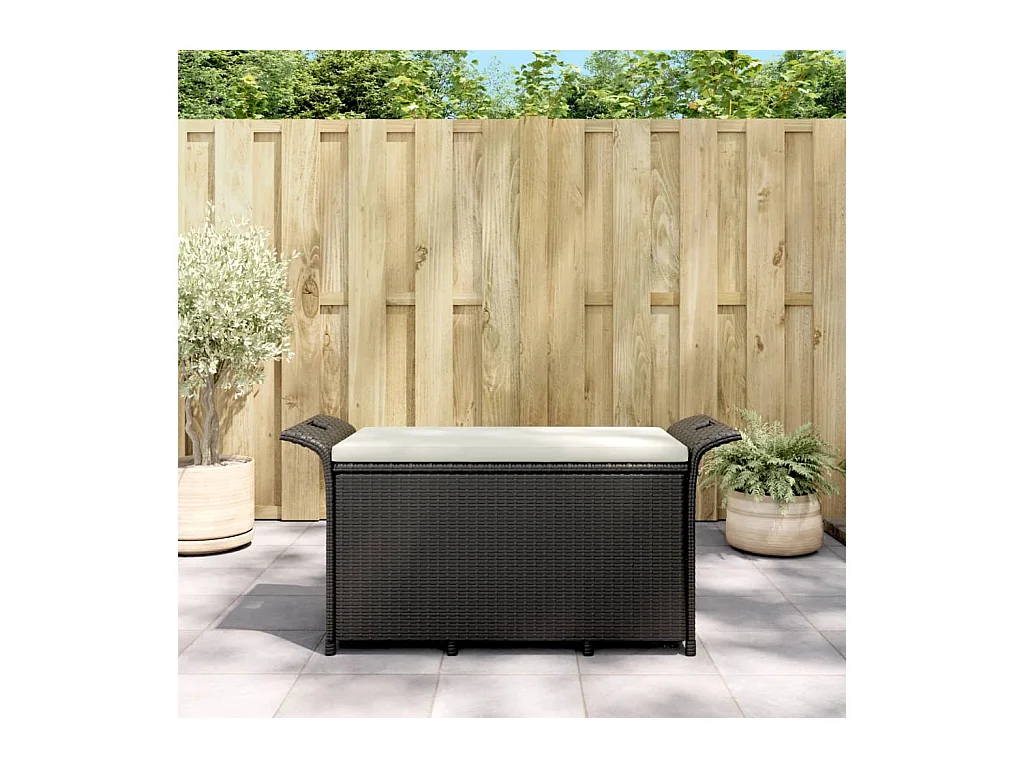 Banc de jardin avec coussin noir 116x46x57 cm résine tressée REO87617