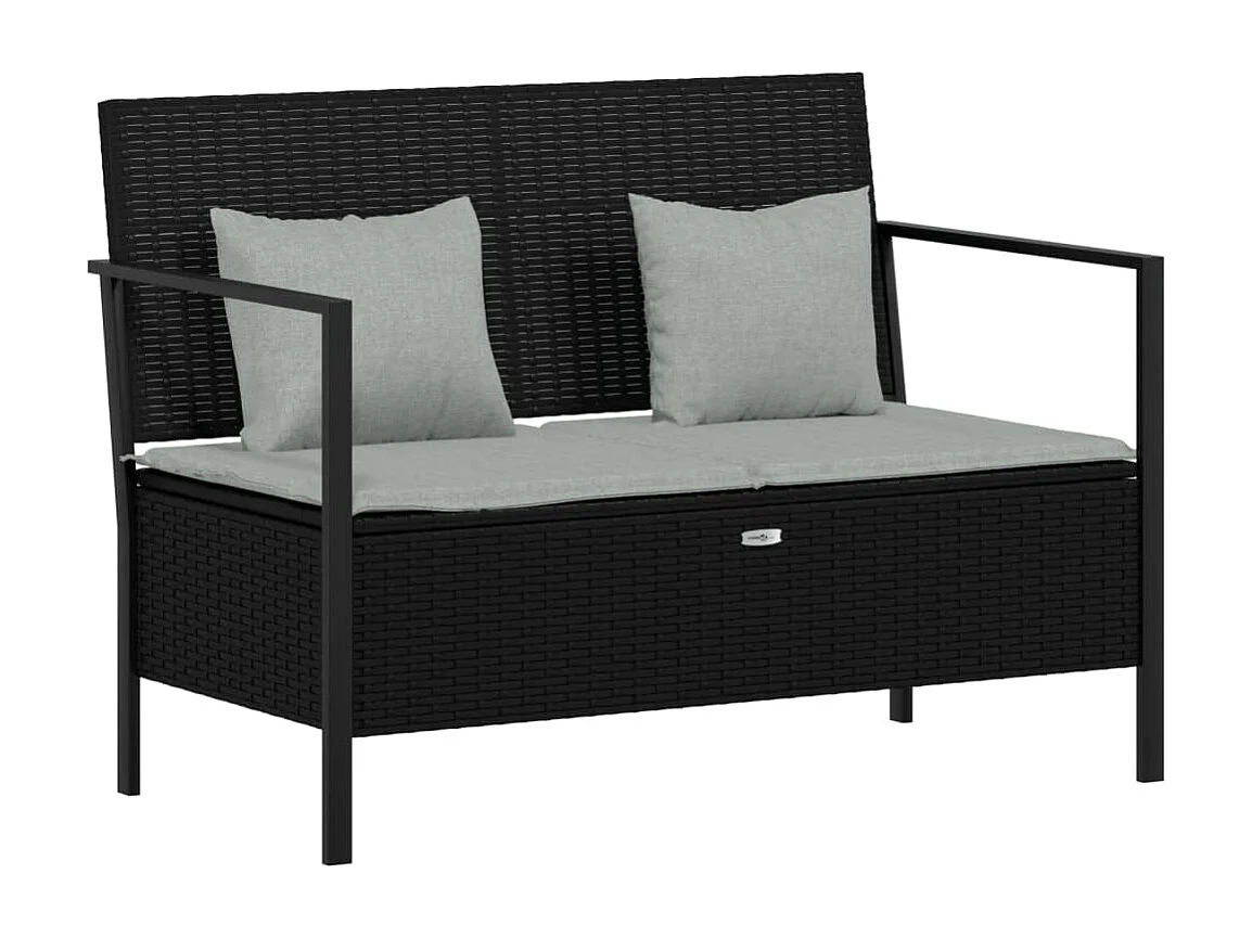 Banc de Jardin à 2 Places avec Coussins Noir Résine Tressée REO73608