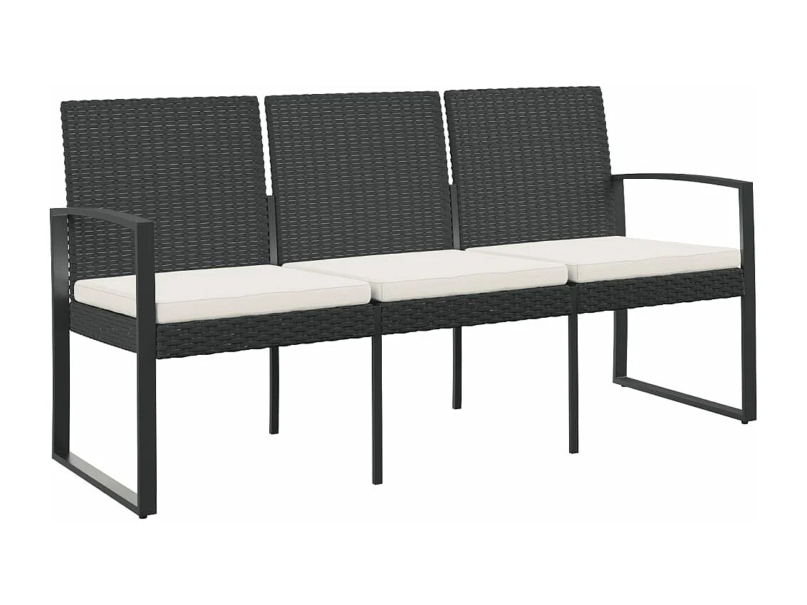 Banc de jardin à 3 places avec coussins noir rotin PP REO55639