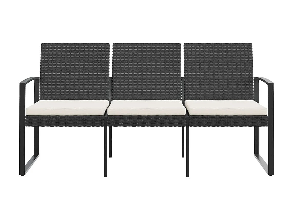 Banc de jardin à 3 places avec coussins noir rotin PP REO55639