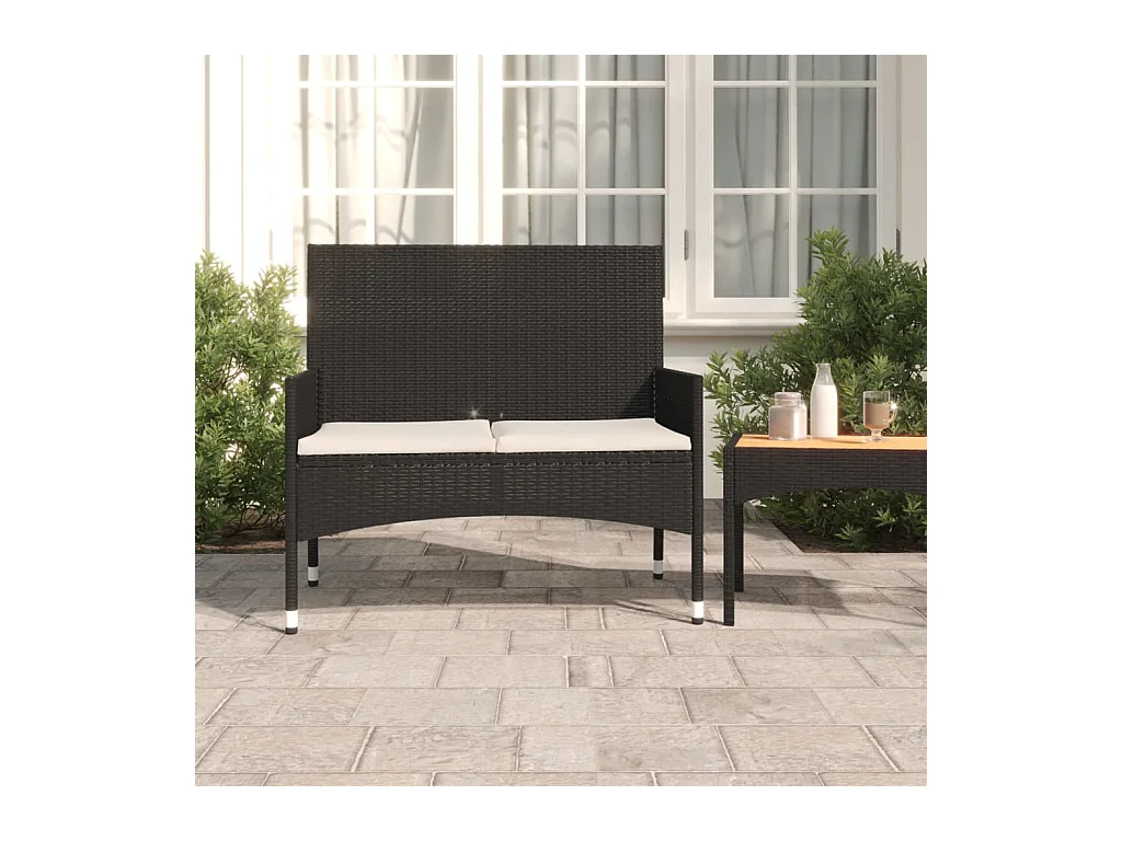 Banc de Jardin à 2 Places avec Coussins Noir Résine Tressée REO30669