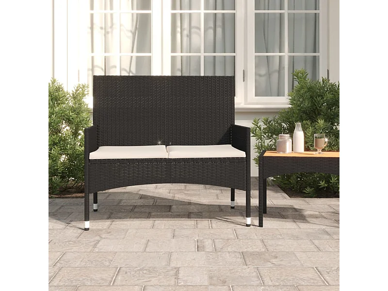 Banc de Jardin à 2 Places avec Coussins Noir Résine Tressée REO30669