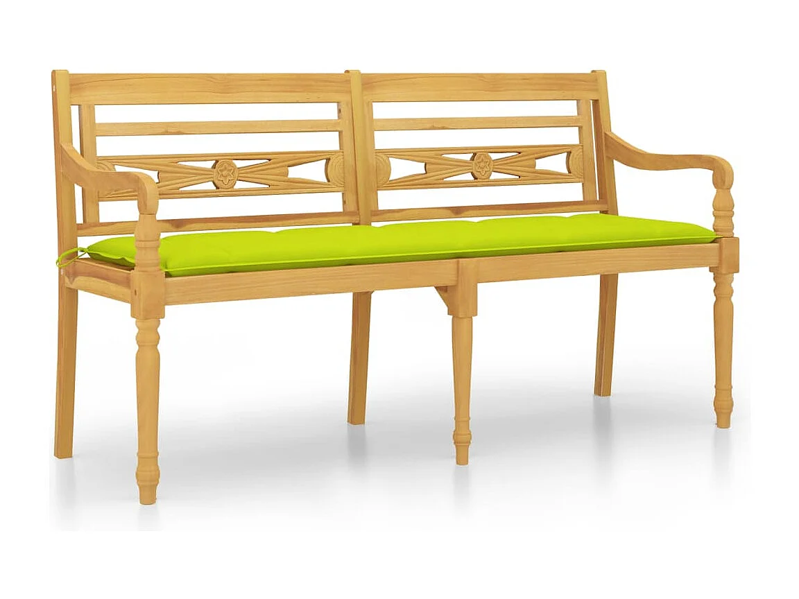 Banc Batavia avec coussin vert brillant 150 cm Bois teck massif REO58958