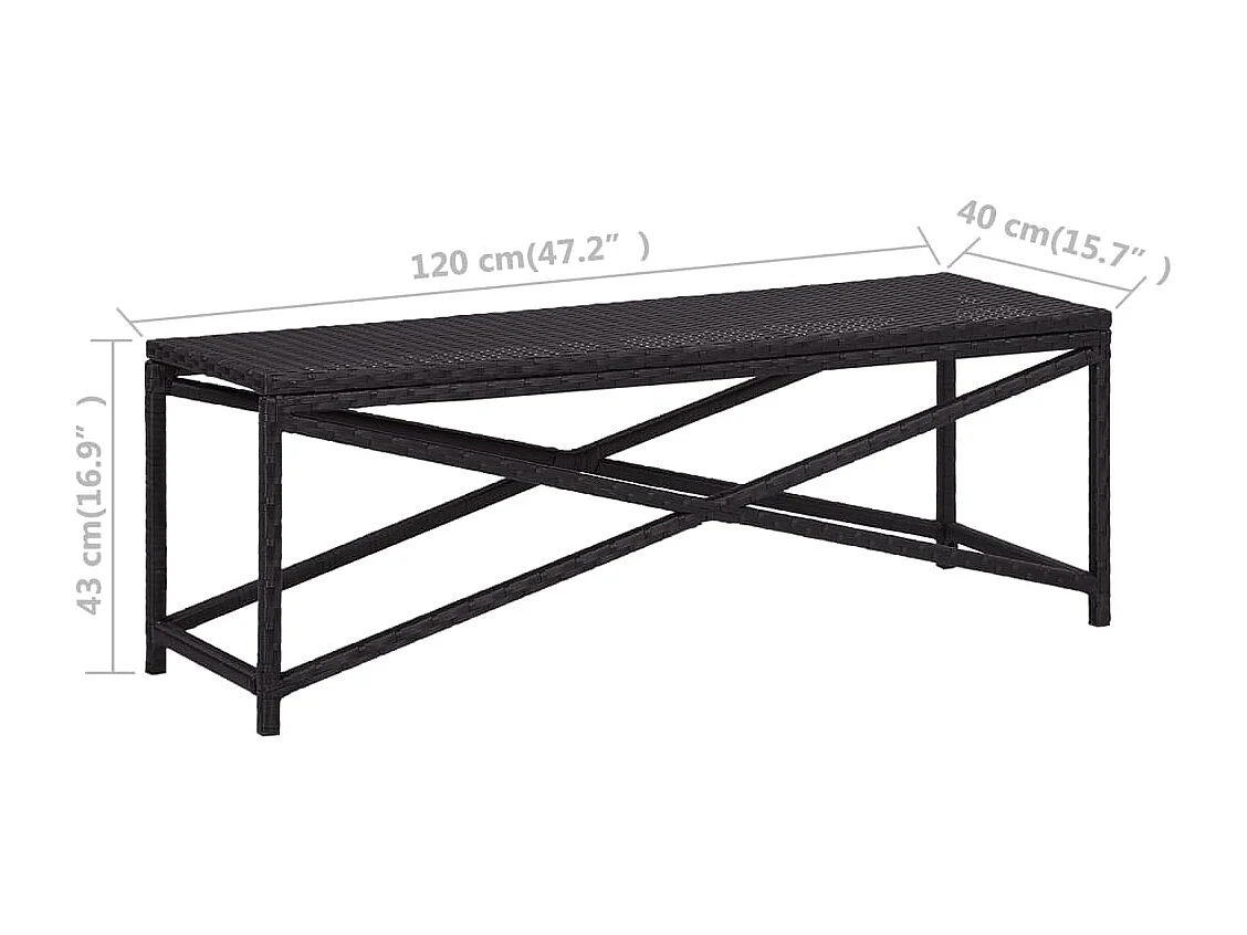 Banc de jardin 120 cm Résine tressée Noir REO74460