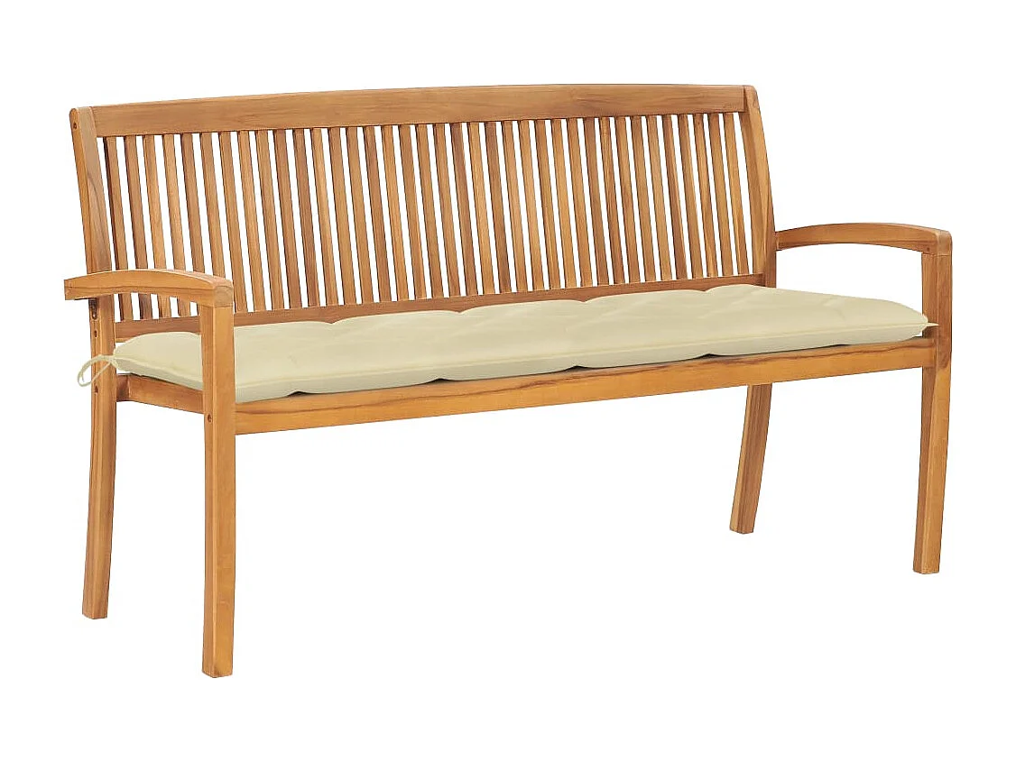 Banc de jardin empilable et coussin 159 cm Bois de teck massif REO21775
